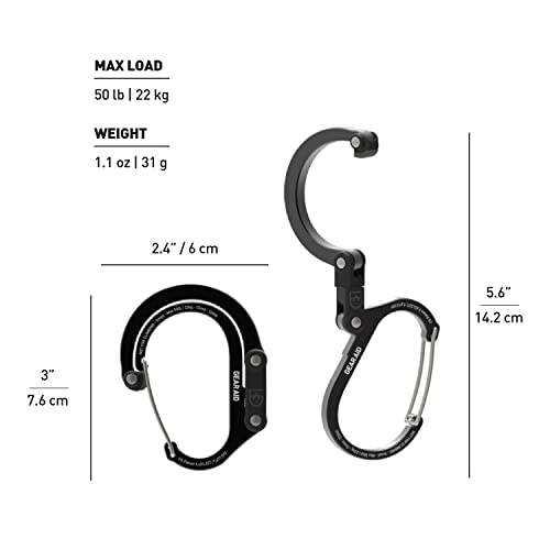 GEAR AID HEROCLIP Carabiner Clip and Hook (Small) For Purse, Stroller, and Backpack, Stealth Black