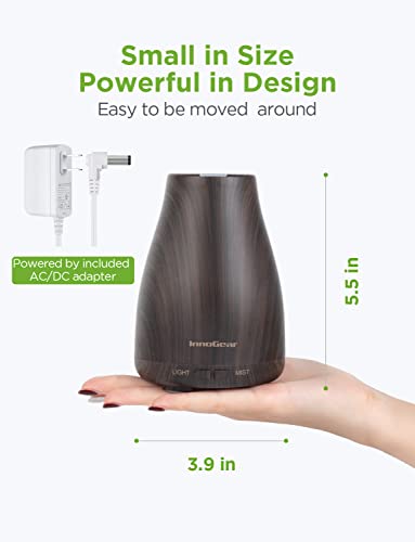 InnoGear Essential Oil Diffuser, Upgraded Diffusers for Essential Oils Aromatherapy Diffuser Cool Mist Humidifier with 7 Colors Lights 2 Mist Mode Waterless Auto Off for Home Office Room, Brown