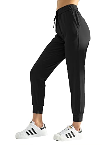 AJISAI Women’s Joggers Pants Drawstring Running Sweatpants with Pockets Lounge Wear Black S