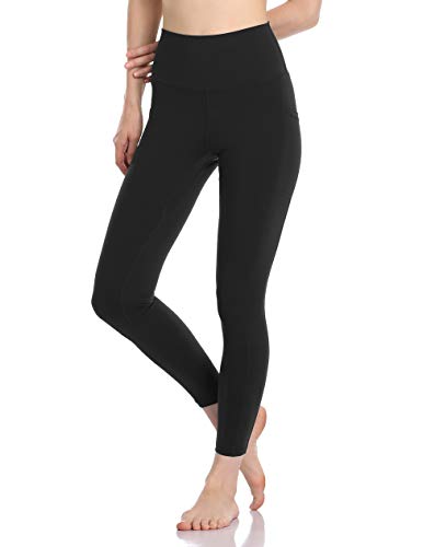 Colorfulkoala Women's High Waisted Tummy Control Workout Leggings 7/8 Length Yoga Pants with Pockets (M, Black)