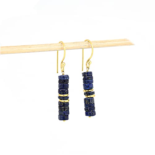 Gempires Natural Lapis Lazuli Heishi Beads With Spacers Earring, Healing Crystals, September Birthstone, Gift for Her, Handmade Jewelry (Lapis Lazuli)