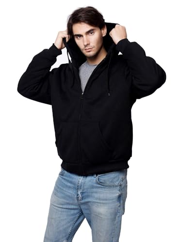 Sweatshirts for Men Zipper Hoodie, Fleece Lining Sweater Jacket Black Large