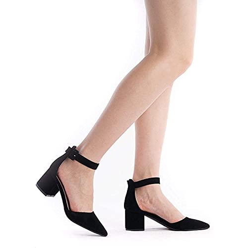 DREAM PAIRS Womens Low Heel Pump Shoes, Black/Nubuck - 7.5 (Annee)