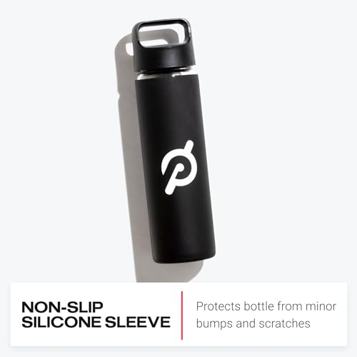 Peloton Glass Water Bottle | 16 oz. Bottle with Non-Slip Silicone Sleeve, Easy-Screw Top Opening, and Travel-Friendly Handle, Black