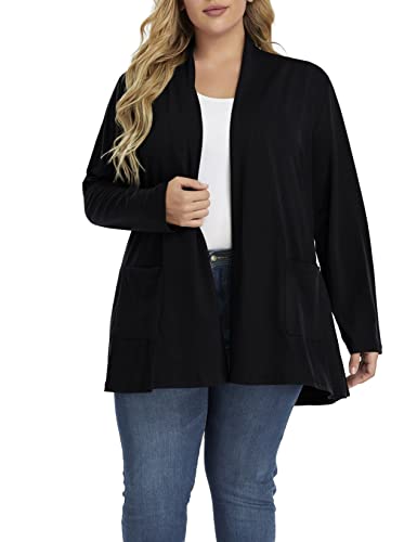 Long Plus Size Cardigans for Women Easy to Wear Open Front Clothing(Black, 3X)