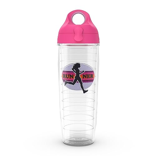 Tervis Up and Running Tumbler with Emblem and Passion Pink Lid 24oz Water Bottle, Clear