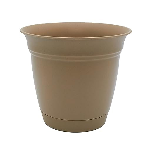 The HC Companies 6 Inch Eclipse Round Planter with Saucer - Indoor Outdoor Plant Pot for Flowers, Vegetables, and Herbs, Sandstone