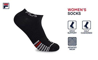 Fila Women's No Show Socks, Black/Multi (10 Pack), One Size