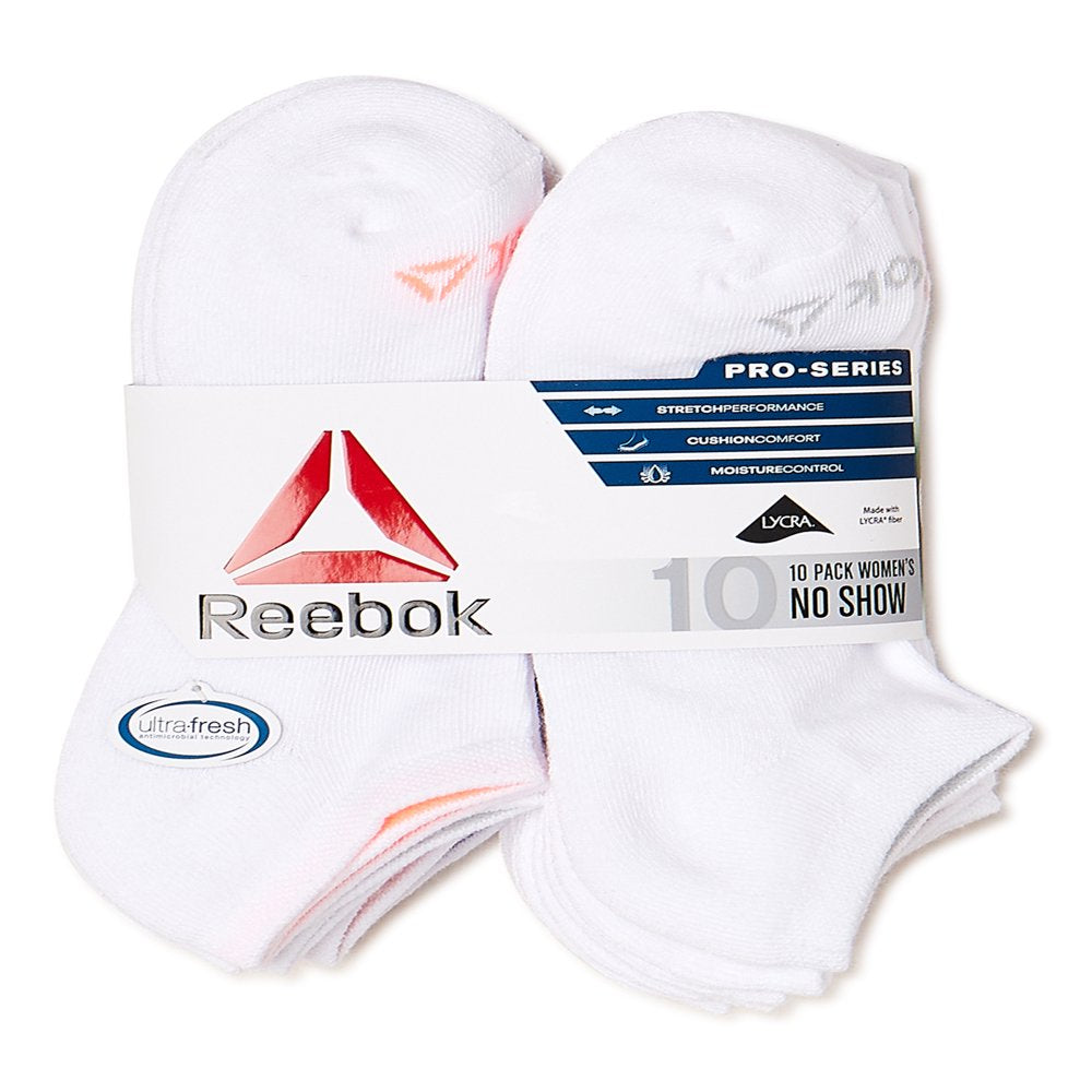 Reebok Women's Pro Series Cushion No Show Socks, 10-Pack