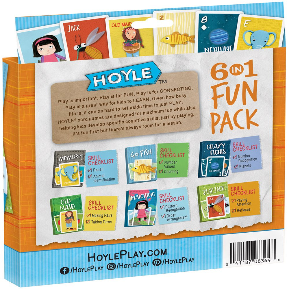 Hoyle 6 In 1 Fun Pack Kids Card Games - Memory, Go Fish, Crazy Eights,  Matching, Old Maid, Slap Jack