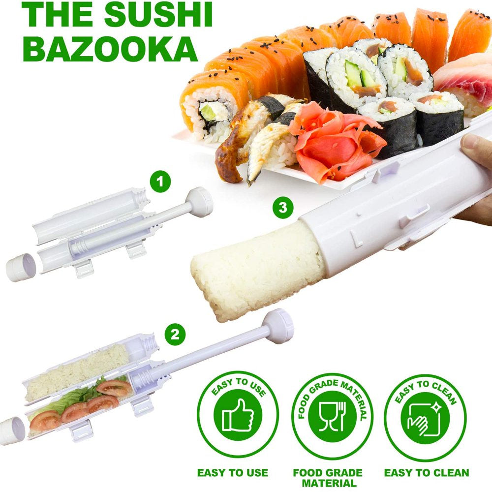 Sushi Making Kit, 2 Bamboo Sushi Mats and 1 Professional Sushi Bazooka Rice Roller, 2 Pairs of Bamboo Chopsticks, Avocado Slicer Holder Paddle Spreader, Rolling, Beginner Sushi Kit DIY at Home