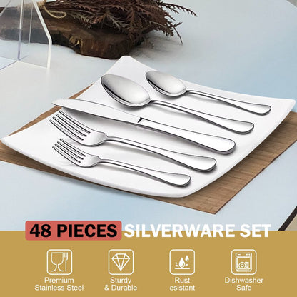 48-Pieces Silverware Set Stainless Steel Flatware Cutlery Utensil Set Spoons