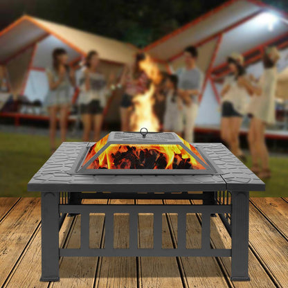 Zimtown Wooden 32" Metal Fire Pit Patio Garden Square