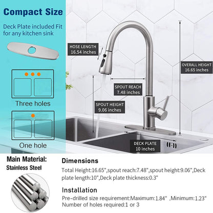 Kitchen Sink Faucets with Pull down Sprayer, High Arc Single Handle with Water Lines