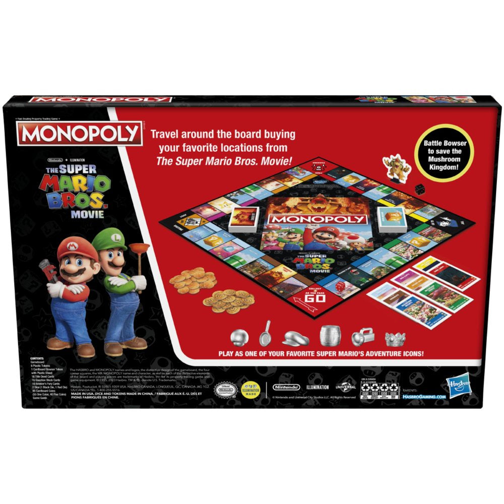 Monopoly the Super Mario Bros. Movie Edition Kids Board Game, Includes Bowser Token