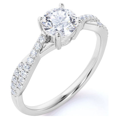 1 Carat infinity Round cut Moissanite Engagement Ring in 18k White Gold Over Silver