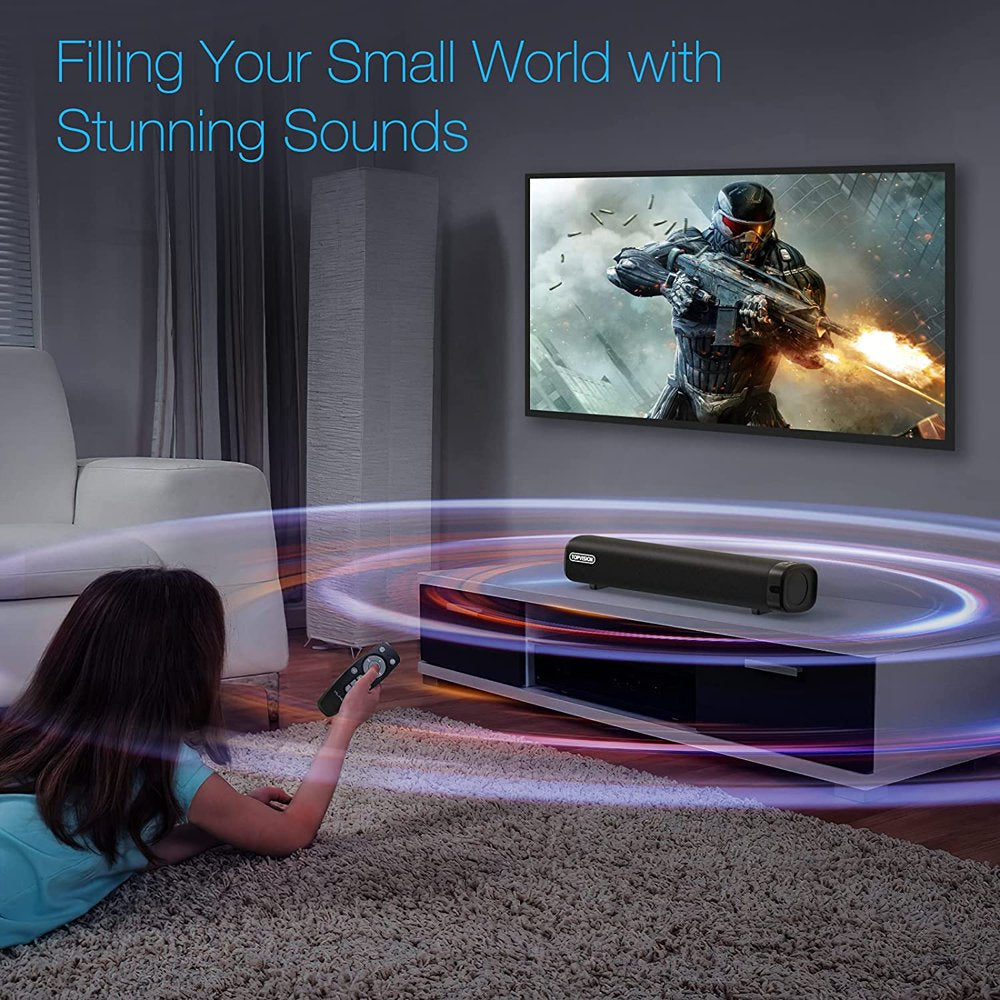 Sound Bar for TV, Soundbar with Subwoofer, Wired & Wireless Bluetooth 5.0 3D Surround Speakers, Optical/AUX/RCA/USB Connection, Wall Mountable, Remote Control