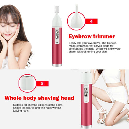 5 in 1 Women Electric Razor Cordless Hair Removal Ladies Shaver Painless Body Hair Trimmer Remover for Bikini Facial Nose Ear Eyebrows Leg Armpit Clipper Grooming Groomer Kit