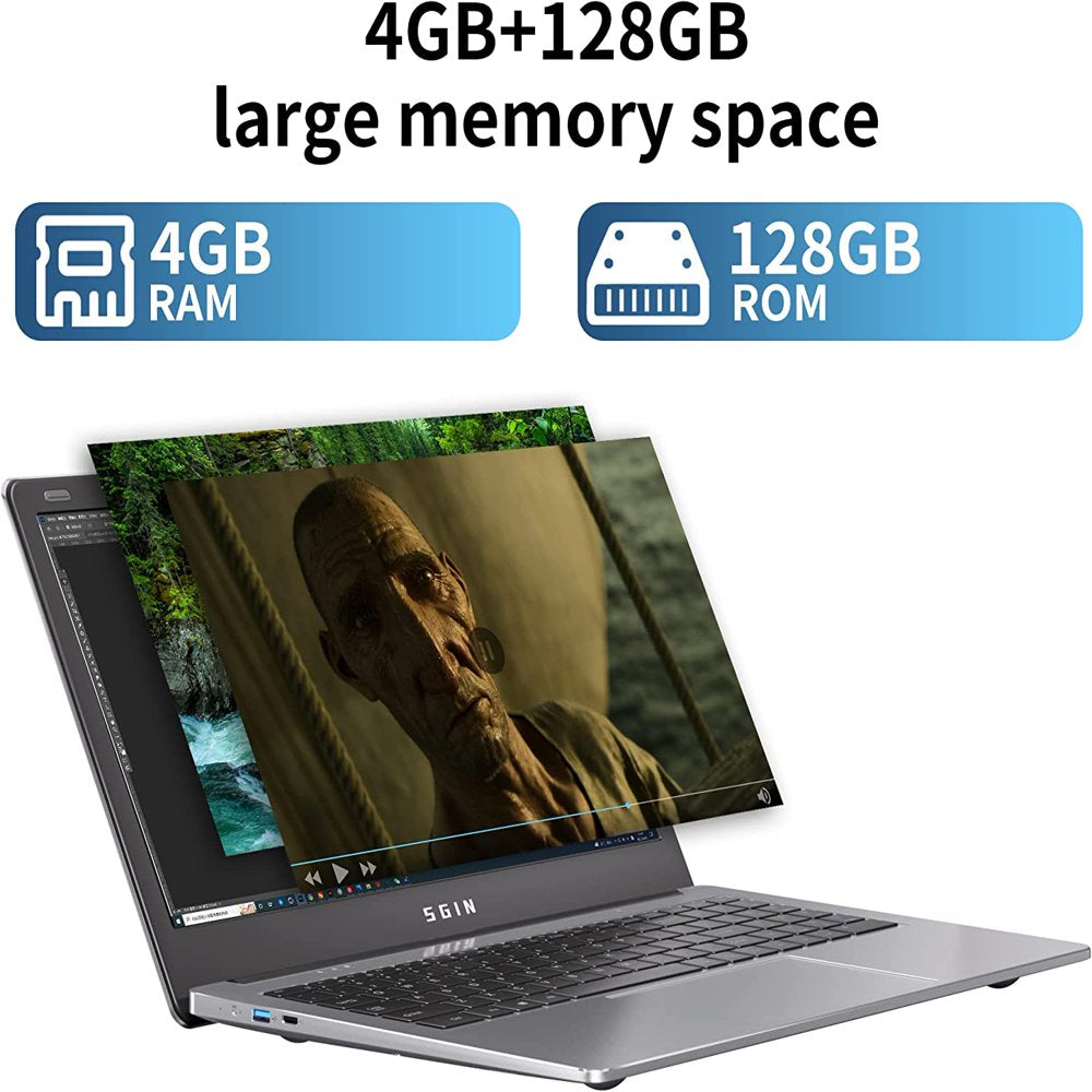 SGIN 15.6Inch Laptop 4GB DDR4 128GB SSD Windows 11 Laptop Computer with Quad Core Intel Celeron up to 2.8Ghz Full HD 1920X1080 Laptops Computer