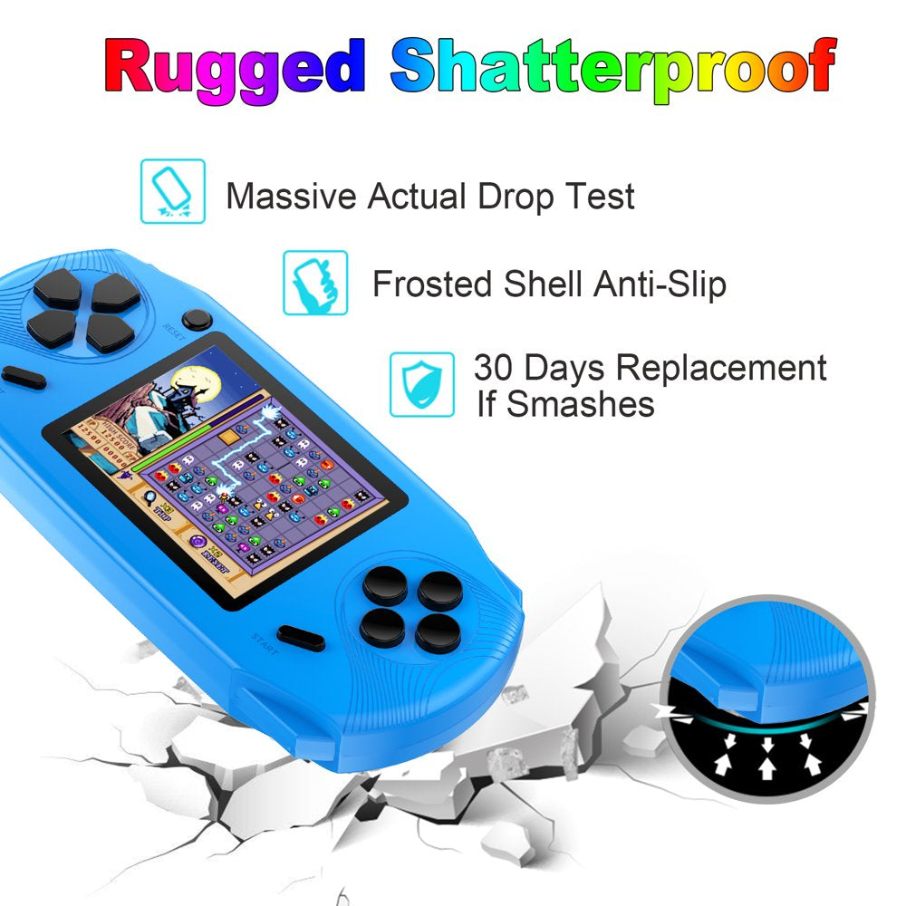 16 Bit Handheld Game Console Toy for Kids with 3.0'' Color LCD 100 Games (Blue)