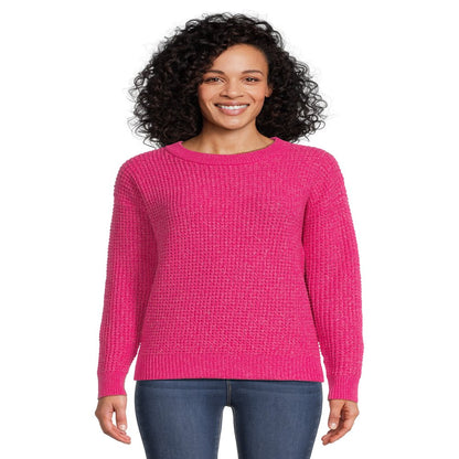 Time and Tru Women's Long Sleeve Waffle Crewneck Pullover Sweater