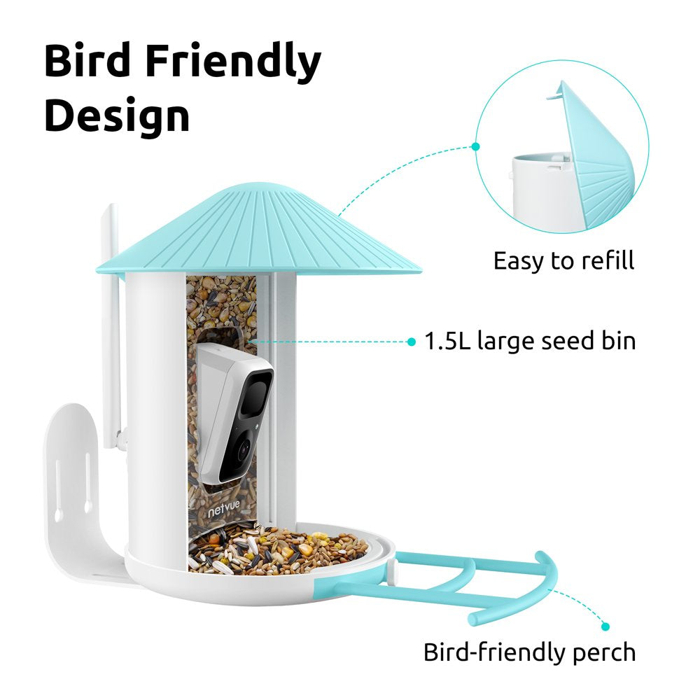 Birdfy Smart Bird Feeder with Camera for Bird Feeding and Watching - 1.5 lb Capacity, Blue