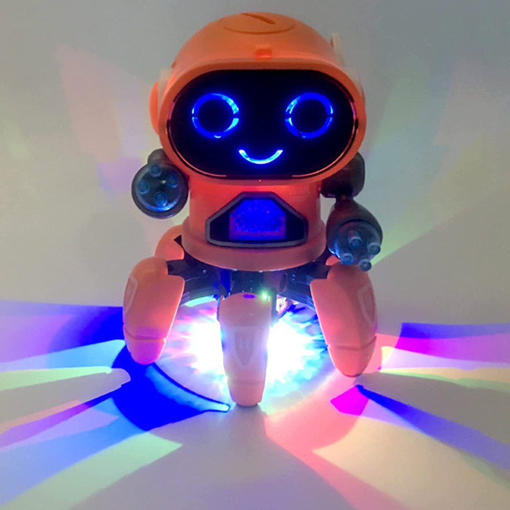 Robot Toy for Kids, Intelligent Electronic Walking Dancing RC Robot Toys with Flashing Lights and Music, Orange