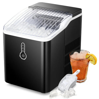 Auseo Countertop Ice Maker Machine, Portable Compact Ice Maker with Ice Scoop&Ice Basket, 9 Pcs/8 Mins, 26LBS/24H, Bullet Ice, Self-Cleaning, Home/Kitchen/Office/Bar, Black