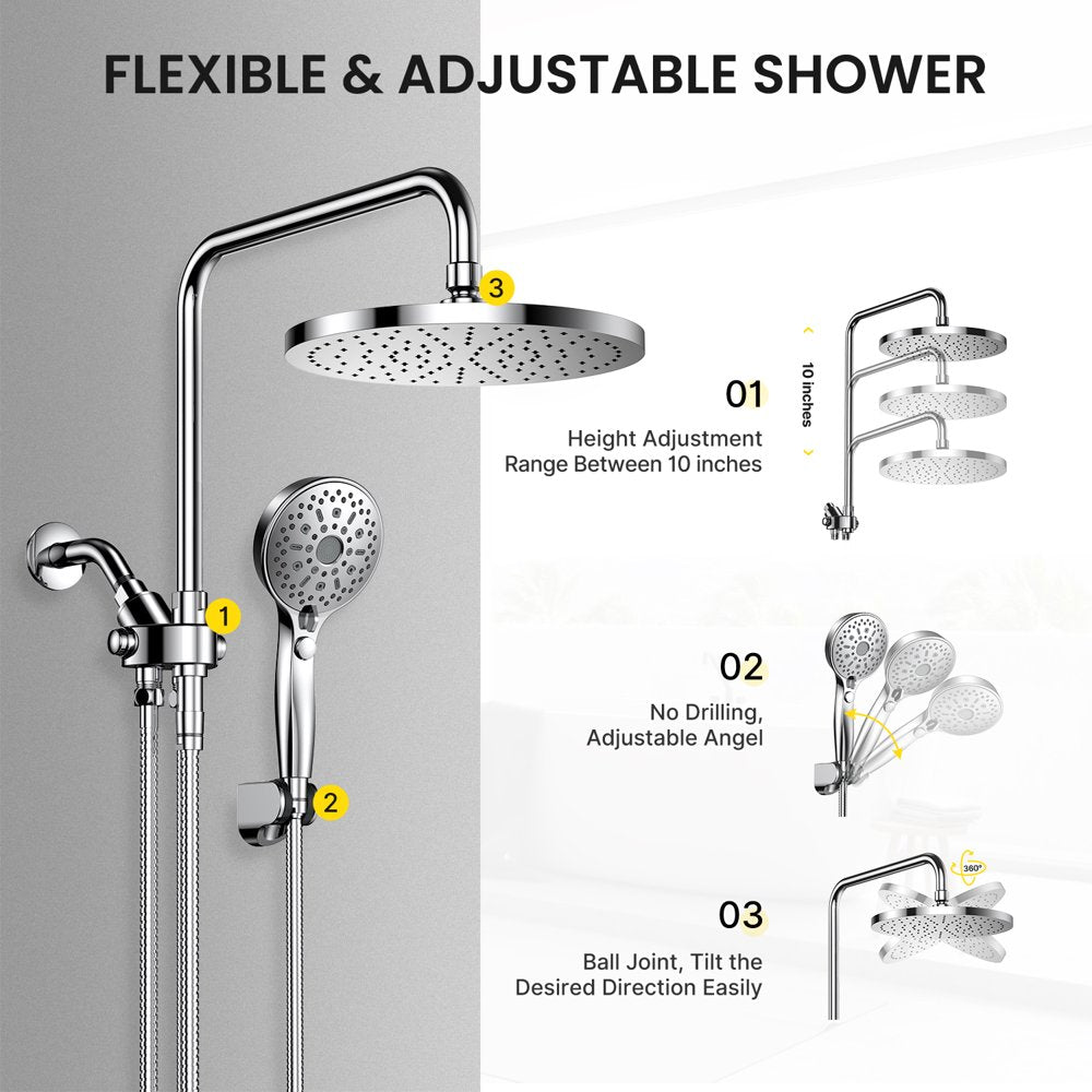 Ambicasa Luxury Dual Showerhead Combo, 10" Rainfall Shower Head & 5" Handheld High Pressure Shower Head