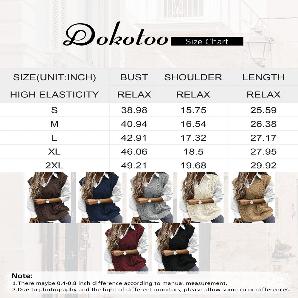 Dokotoo Womens Khaki Sleeveless Knitted Sweater Vest Cable Knit Pullover Tops, Us 12-14(L)