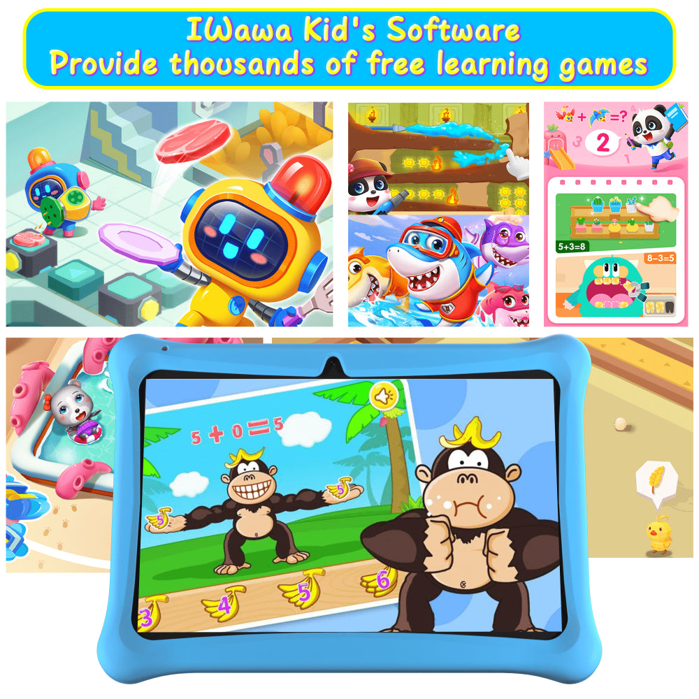 10 inch Android 12 Kid's Tablet 2GB RAM 32GB Storage Learning Tablet for Kids 1280*800 HD Parental Control APP Eye Protection Dual Camera Educational Games iWawa Pre Installed, Wifi