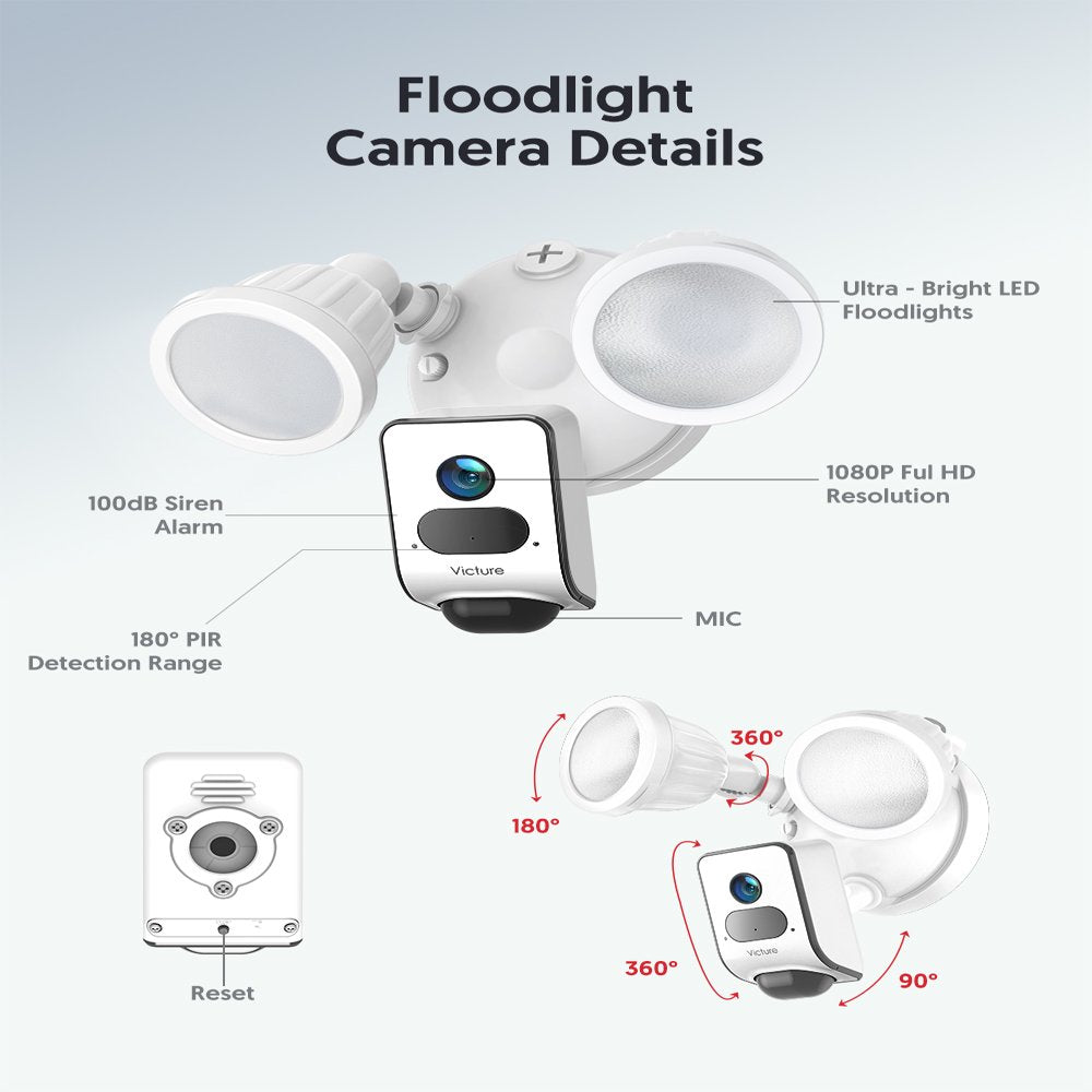 Floodlight Outdoor Camera , IP55 Waterproof Security Camera with Night Vision Motion-Activated and Two-Way Audio for Courtyard/Farm/House