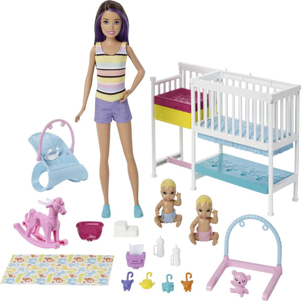 Barbie Skipper Babysitters Inc Nap N Nurture Nursery Playset with Brunette Doll, Baby & Accessories