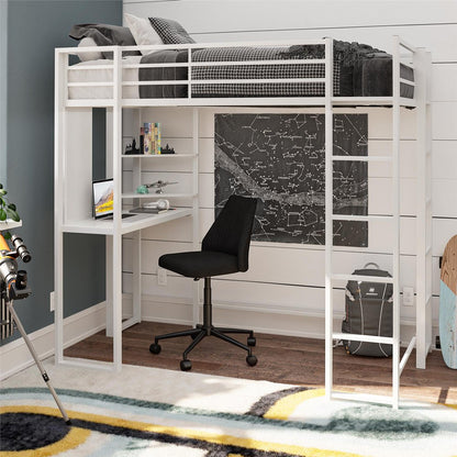 Teen Novogratz Hunter Full Size Metal Loft Bed with Desk, White