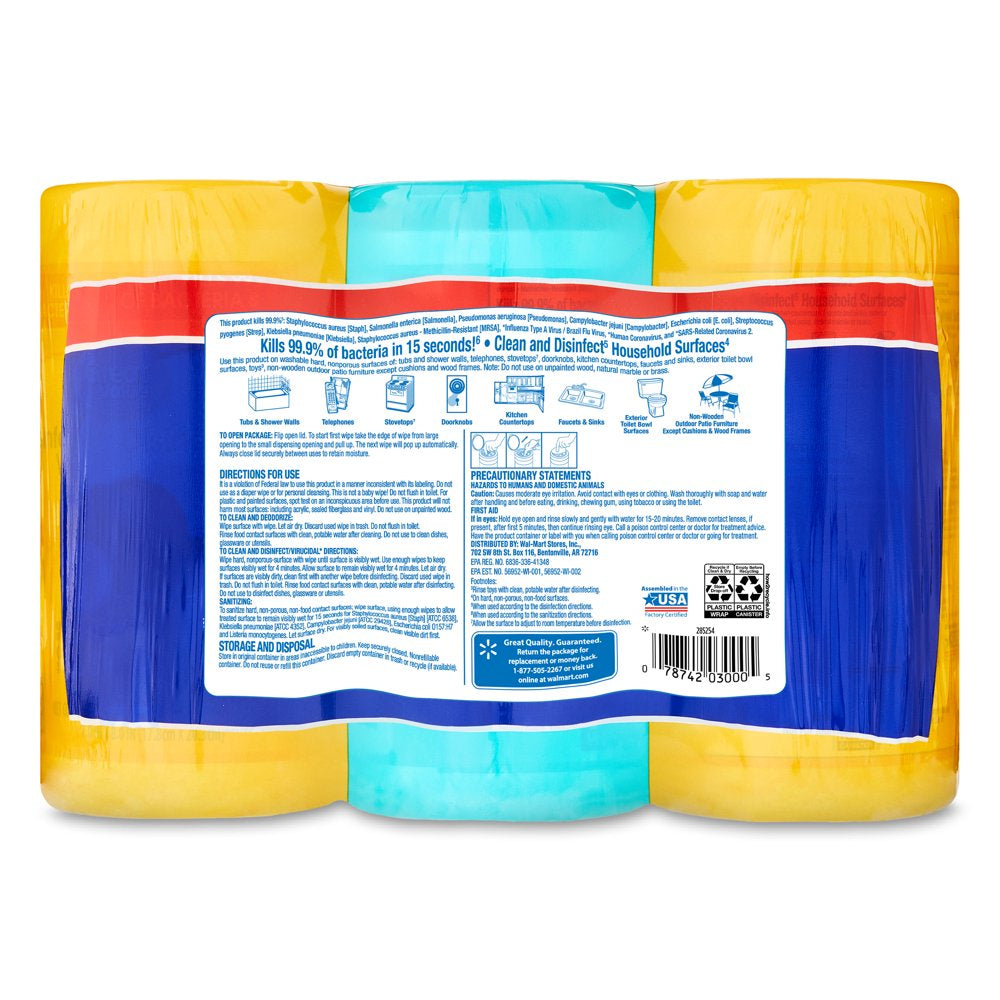 Great Value Disinfecting Wipes, Fresh and Lemon Scent, 225 Wipes