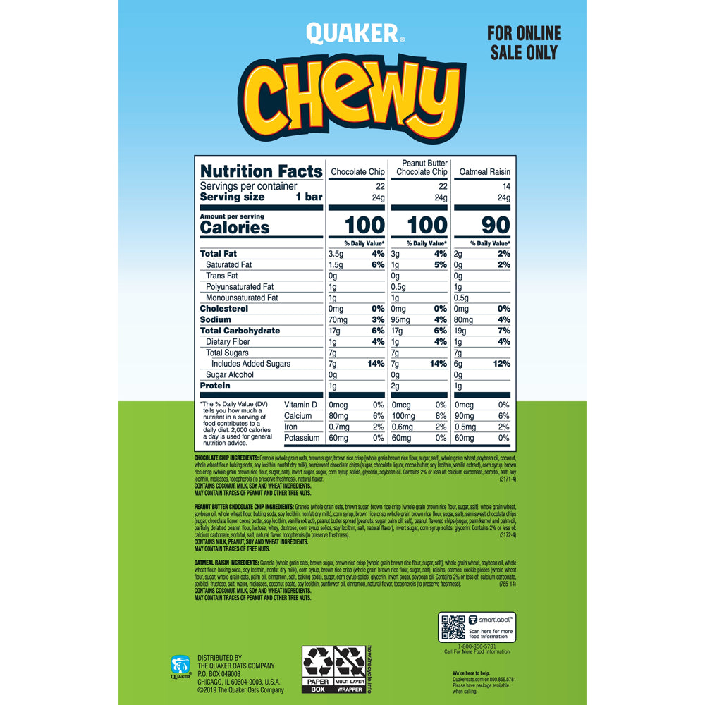 Quaker Chewy 3 Flavor Granola Bars, 58 Count Variety Pack