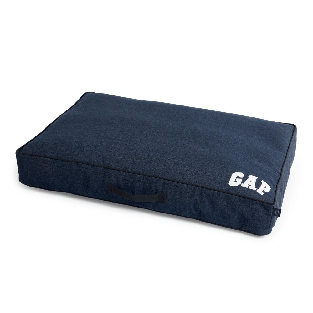 Gap Small Denim Logo Flat Dog Bed, Organic Cotton Cover with Zipper Closure, Dark Blue