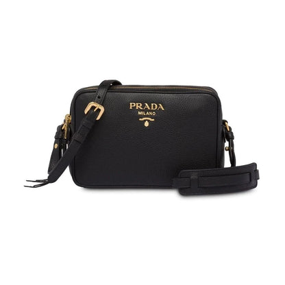 New Prada Black Vitello Phenix Leather Double Zip Cross Body Bag 1BH079