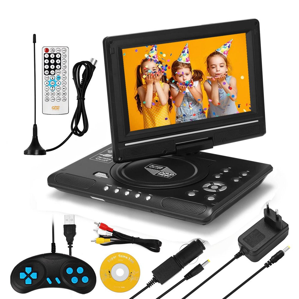 iFanze 9.8" Portable DVD Player with 8.5" HD Swivel Screen, Rechargeable Personal DVD Player with Remote, Support FM Radio, Game Function, Black