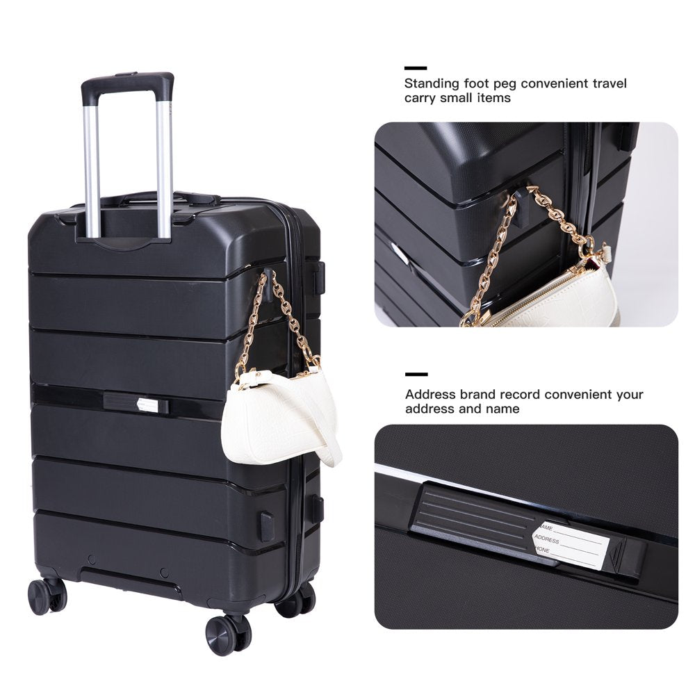 3 Piece Luggage Set Hardshell Lightweight Suitcase with TSA Lock Spinner Wheels 20In24In28In.(Black)