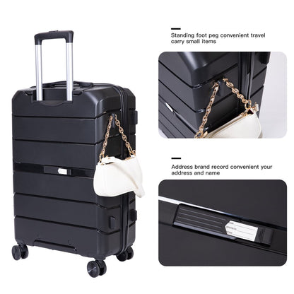 3 Piece Luggage Set Hardshell Lightweight Suitcase with TSA Lock Spinner Wheels 20In24In28In.(Black)