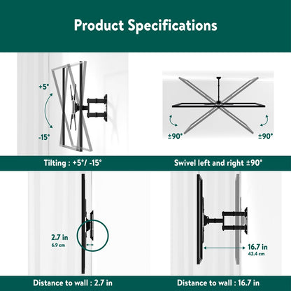 onn. Full Motion TV Wall Mount for 19" to 50" TVs, up to 15° Tilting