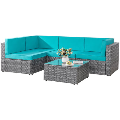 Walsunny 5 Pieces Patio Furniture Sets, Wicker Rattan Outdoor Sectional Sofa with Glass Table and Cushions