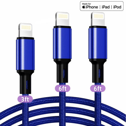 Mfi Certified Lightning Cable, 3Pack 3/6/6 FT Long Iphone Charger, Premium Nylon Iphone USB Cables, Fast Charging Cord for Iphone 13 Pro Max 13 12 Mini 12 Pro Max 11 Pro MAX XS Xr X 6 Airpods Ipad