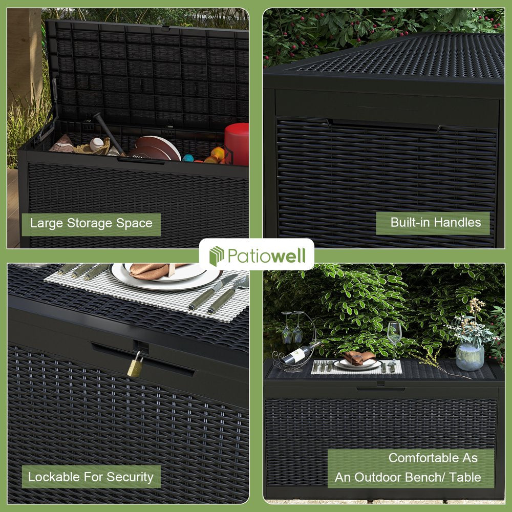 Patiowell 105 Gallon Deck Box Outdoor Resin Plastic Deck Storage Box, Black