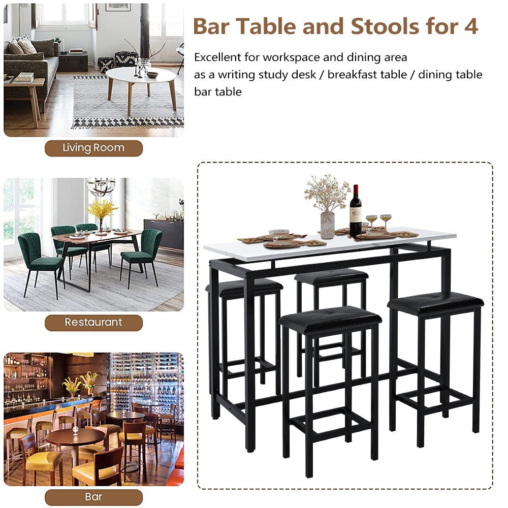 Counter Height Table Set of 5, Breakfast Bar Table and Stool Set, Minimalist Dining Table with Backless Stools, Wood Top Pub Table & Chair Set for Kitchen Apartment Bistro - Space Saving