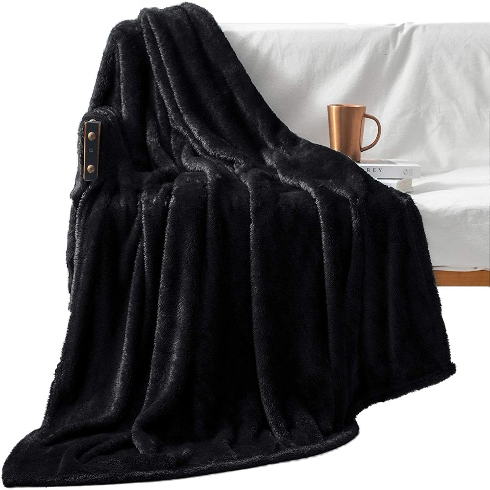 Exclusivo Mezcla Plush Fuzzy Large Fleece Throw Blanket ( 50" X 70", Black)- Soft, Warm& Lightweight