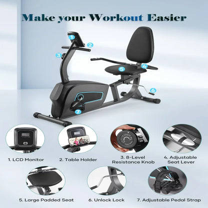 Maxkare Exercise Bike Indoor Recumbent  Stationary Exercise Bike with Adjustable Seat and Resistance Pulse (Seat Height Adjustment by Lever) Max Weight 300 lbs