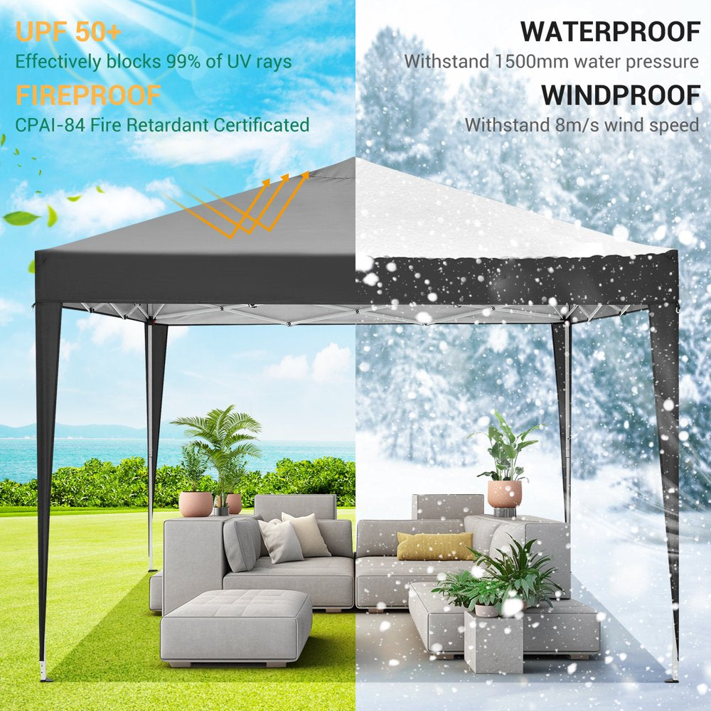 10'X10' EZ Pop up Canopy Tent Outdoor Party Instant Shelter Portable Folding Beach Canopy with 4 Sandbag & Carrying Bag, Black