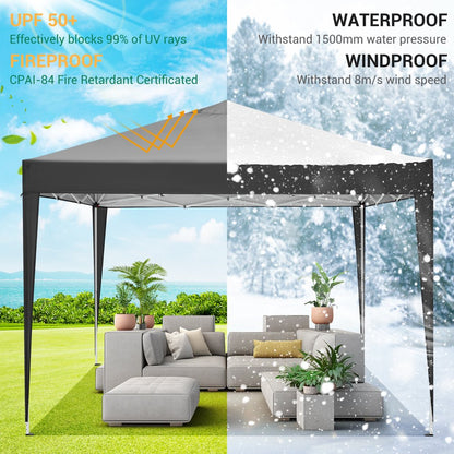 10'X10' EZ Pop up Canopy Tent Outdoor Party Instant Shelter Portable Folding Beach Canopy with 4 Sandbag & Carrying Bag, Black